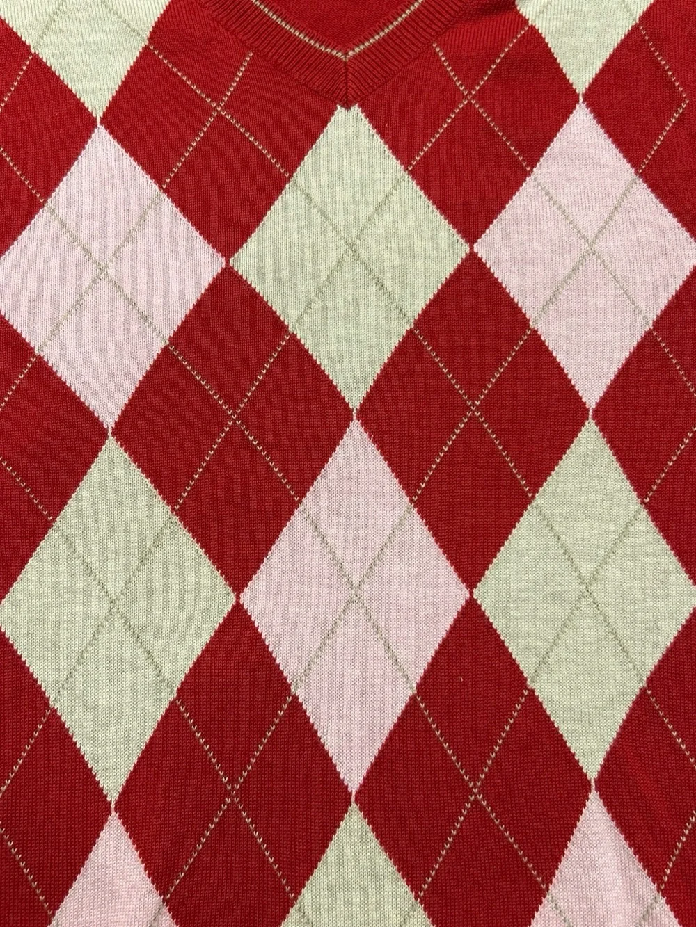 Banana Republic Red Argyle V-Neck Sweater